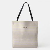 Neutrale Tan Streep Klassieke Monogram Beginletter Tote Bag (Voorkant)