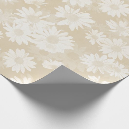 Neutrale Tan White Daisies Floral Cadeaupapier (Hoek)