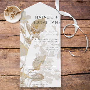 Neutrale Tan Wildbloemen Modern Dinner All In One Uitnodiging