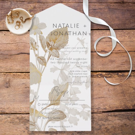 Neutrale Tan Wildbloemen Modern Dinner All In One Uitnodiging