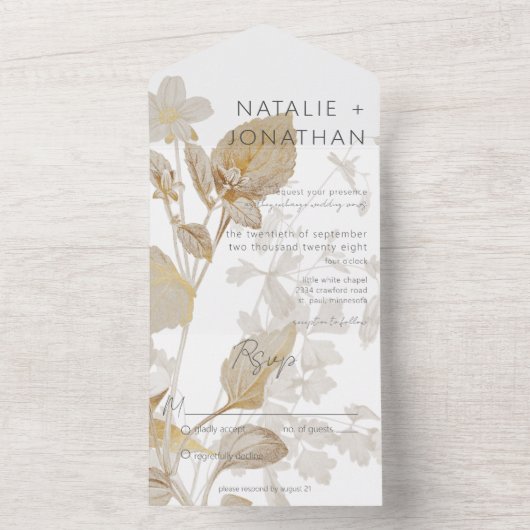 Neutrale Tan Wildbloemen Modern No Dinner All In One Uitnodiging (Binnen)