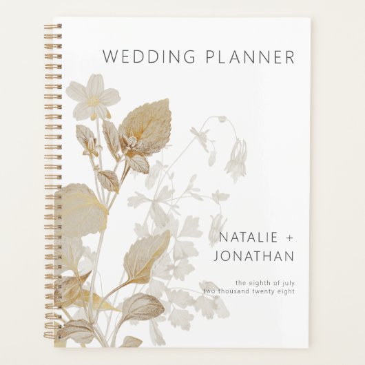 Neutrale Tan Wildbloemen Moderne bruiloft Planner (Voorkant)