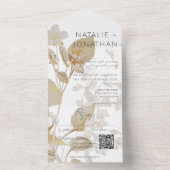 Neutrale Tan Wildbloemen Moderne QR-code All In One Uitnodiging (Binnen)