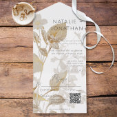 Neutrale Tan Wildbloemen Moderne QR-code All In One Uitnodiging