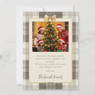 Neutrale Tartan Strik Kerstmis Twee Foto Feestdagenkaart