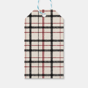 Neutrale tartan wit zwart en rood cadeaulabel