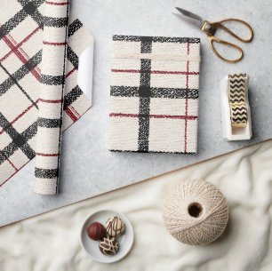 Neutrale tartan wit zwart en rood cadeaupapier