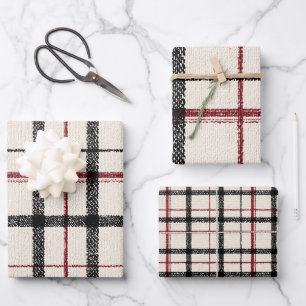 Neutrale tartan wit zwart en rood inpakpapier vel