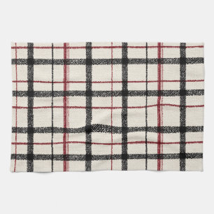Neutrale tartan wit zwart en rood theedoek