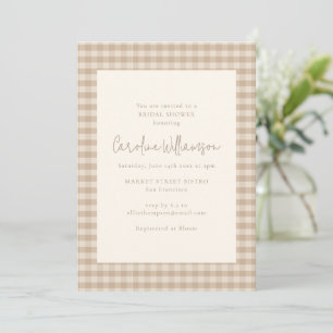 Neutrale Taupe Beige Gingham Schotse Bruiloft Borr Kaart