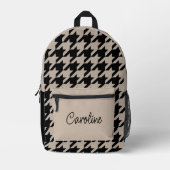 Neutrale Taupe Beige Zwart Houndstooth Patroon Bedrukte Rugzak (Voorkant)