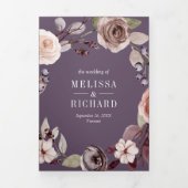 Neutrale Taupe Bloemencode QR Code Stof Paarse Bru Drieluik Uitnodiging (Cover)