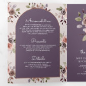 Neutrale Taupe Bloemencode QR Code Stof Paarse Bru Drieluik Uitnodiging (Binnenzijde eerst)