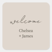 neutrale Taupe | Chic Simple Welcome Wedding Vierkante Sticker (Voorkant)