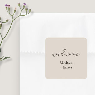neutrale Taupe Chic Simple Welcome Wedding Vierkante Sticker