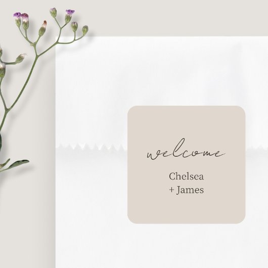 neutrale Taupe | Chic Simple Welcome Wedding Vierkante Sticker