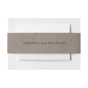 Neutrale Taupe Moderne Rand Elegante Monogram Brui Uitnodigingen Wikkel