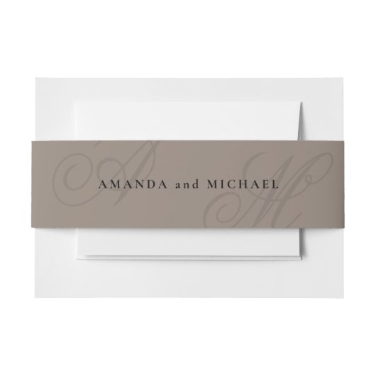 Neutrale Taupe Moderne Rand Elegante Monogram Brui Uitnodigingen Wikkel (Voorkant Voorbeeld)