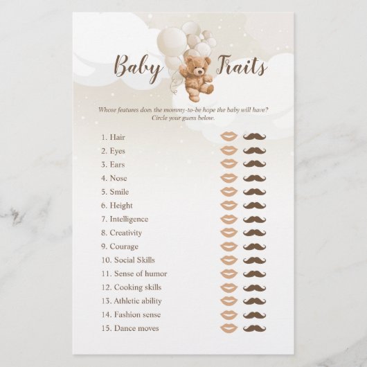 Neutrale Teddibeer Baby Kenmerken Game Flyer (Voorkant)