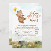 Neutrale Teddy Bear Baby shower Invitation Kaart (Voorkant / Achterkant)