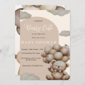 Neutrale Teddy Bear Baby shower Invitation Kaart (Voorkant / Achterkant)