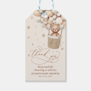 Neutrale Teddy Bear Balloon Wachten Baby shower Cadeaulabel