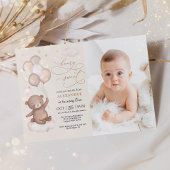 Neutrale Teddy Bear Balloons 1e verjaardag Kaart