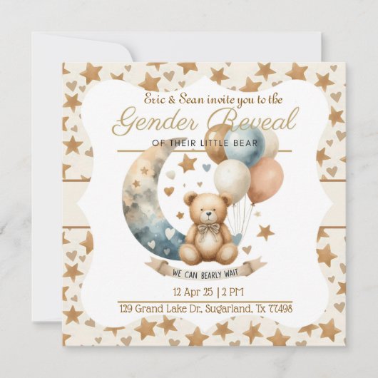Neutrale Teddy Gender Reveal - Uitnodiging (Voorkant)