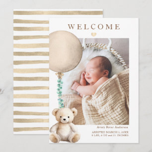Neutrale teddybeer Baby-fotogeboorteaankondiging Kaart