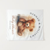 Neutrale Teddybeer Baby Shower Achtergrond Wandkleed (Voorkant (horizontaal))