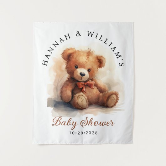 Neutrale Teddybeer Baby Shower Achtergrond Wandkleed (Voorkant)