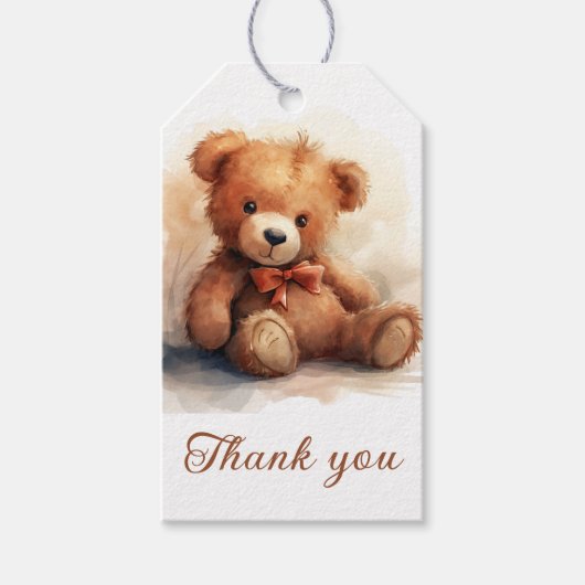 Neutrale Teddybeer Baby Shower Bedankt Cadeaulabel (Voorkant)