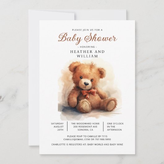 Neutrale Teddybeer Baby Shower Kaart (Voorkant)