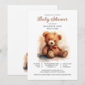 Neutrale Teddybeer Baby Shower Kaart (Voorkant / Achterkant)