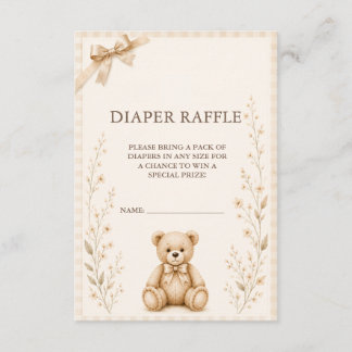 Neutrale Teddybeer Baby Shower Luier Raffle Kaart