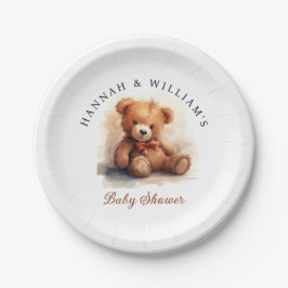 Neutrale Teddybeer Baby Shower Papieren Bordje