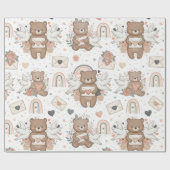 Neutrale Teddybeer Baby Shower Patroon Cadeaupapier (Vlak)