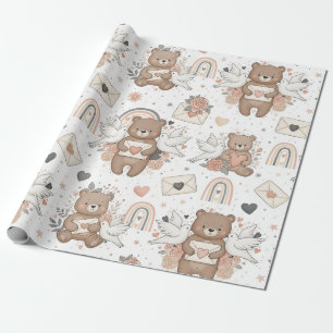 Neutrale Teddybeer Baby Shower Patroon Cadeaupapier