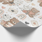 Neutrale Teddybeer Baby Shower Patroon Cadeaupapier (Hoek)