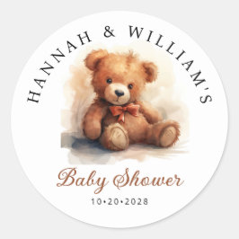 Neutrale Teddybeer Baby Shower Ronde Sticker
