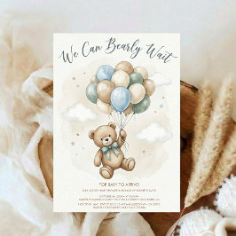 Neutrale Teddybeer Baby Shower Saliegroene Ballonn Kaart