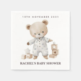 Neutrale Teddybeer Baby Shower Servetten