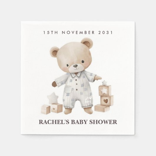 Neutrale Teddybeer Baby Shower Servetten  (Voorkant)