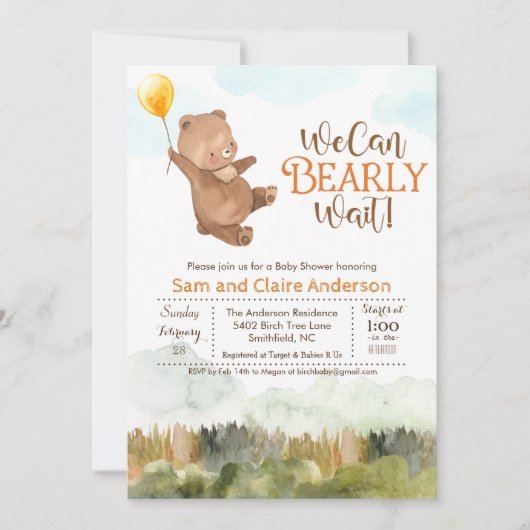Neutrale teddybeer baby shower uitnodiging (Voorkant)