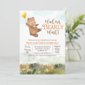 Neutrale teddybeer baby shower uitnodiging (Staand voorkant)