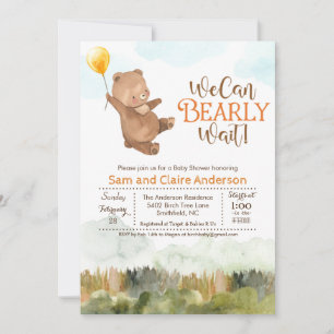 Neutrale teddybeer baby shower uitnodiging