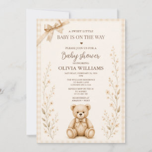 Neutrale Teddybeer Baby Shower Uitnodiging