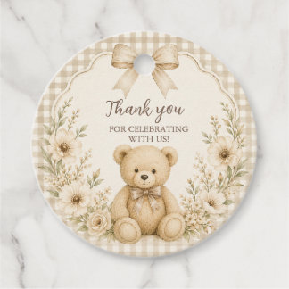 Neutrale teddybeer babyshower bedankkaart bedankjes labels
