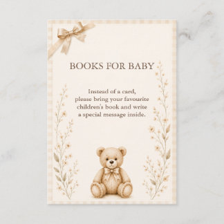 Neutrale teddybeer babyshower boeken voor babykaar informatiekaartje