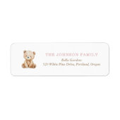 Neutrale Teddybeer Babyshower Retouradres Etiket (Voorkant)